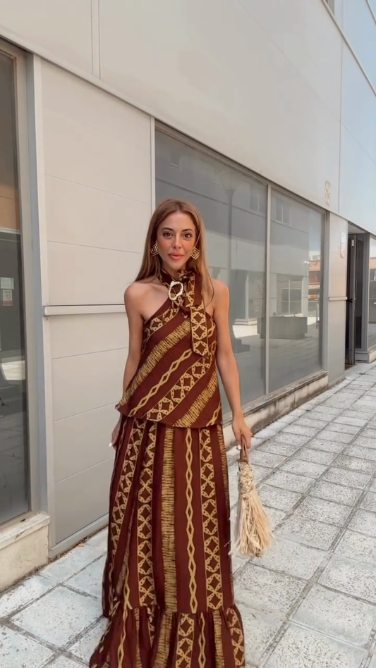 Patterned Halter Neck Maxi Dress