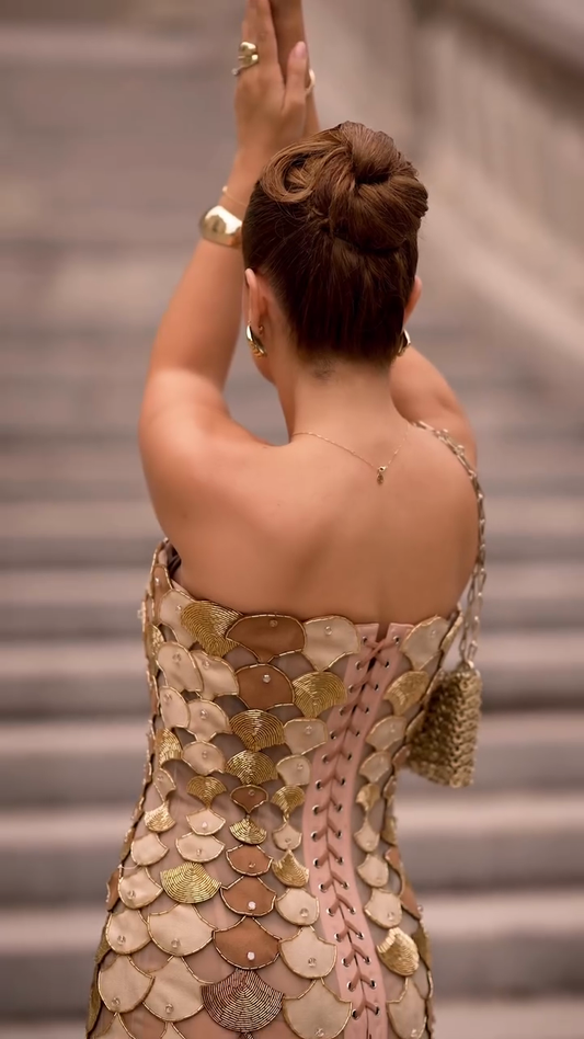 Metallic Scale - Patterned Strapless Maxi Dress