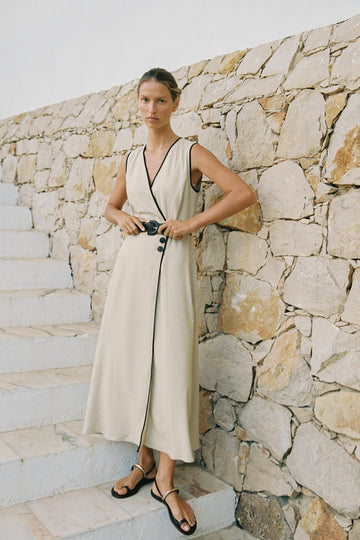 Beige Sleeveless Midi Dress