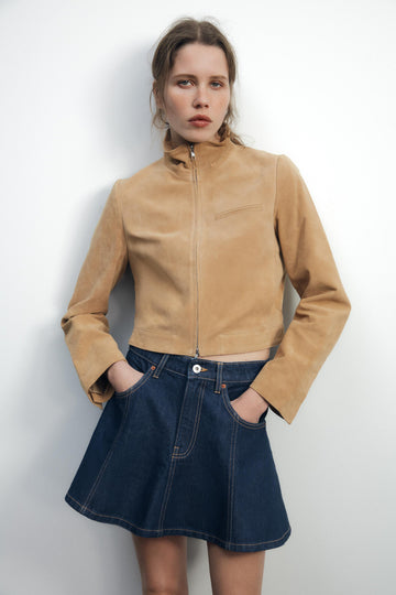 Beige Suede Cropped Jacket