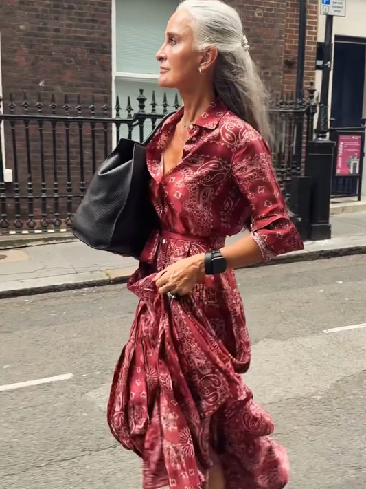 Burgundy Paisley - Print Shirt Dress