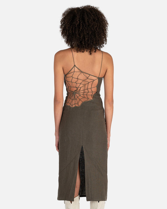Brown Linen Halter Neck Midi Dress