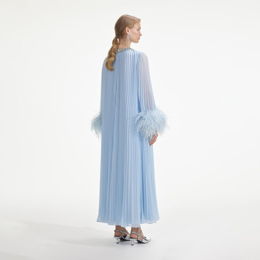 Light Blue Embellished Pleated Maxi Dress