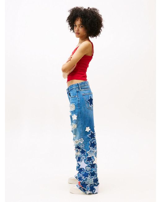 Star Embellished Ripped Wide-Leg Jeans