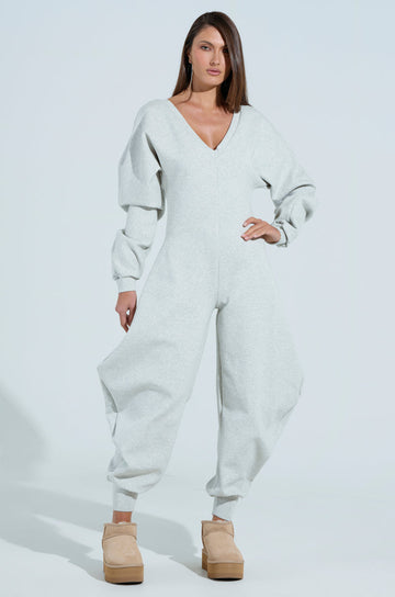 Grey V - Neck Oversized Jumpsuit