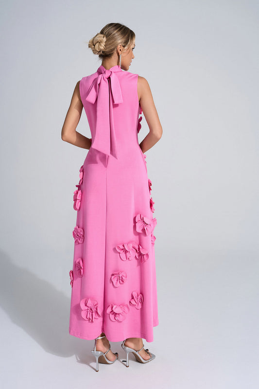 High - Neck 3D Floral Maxi Dress