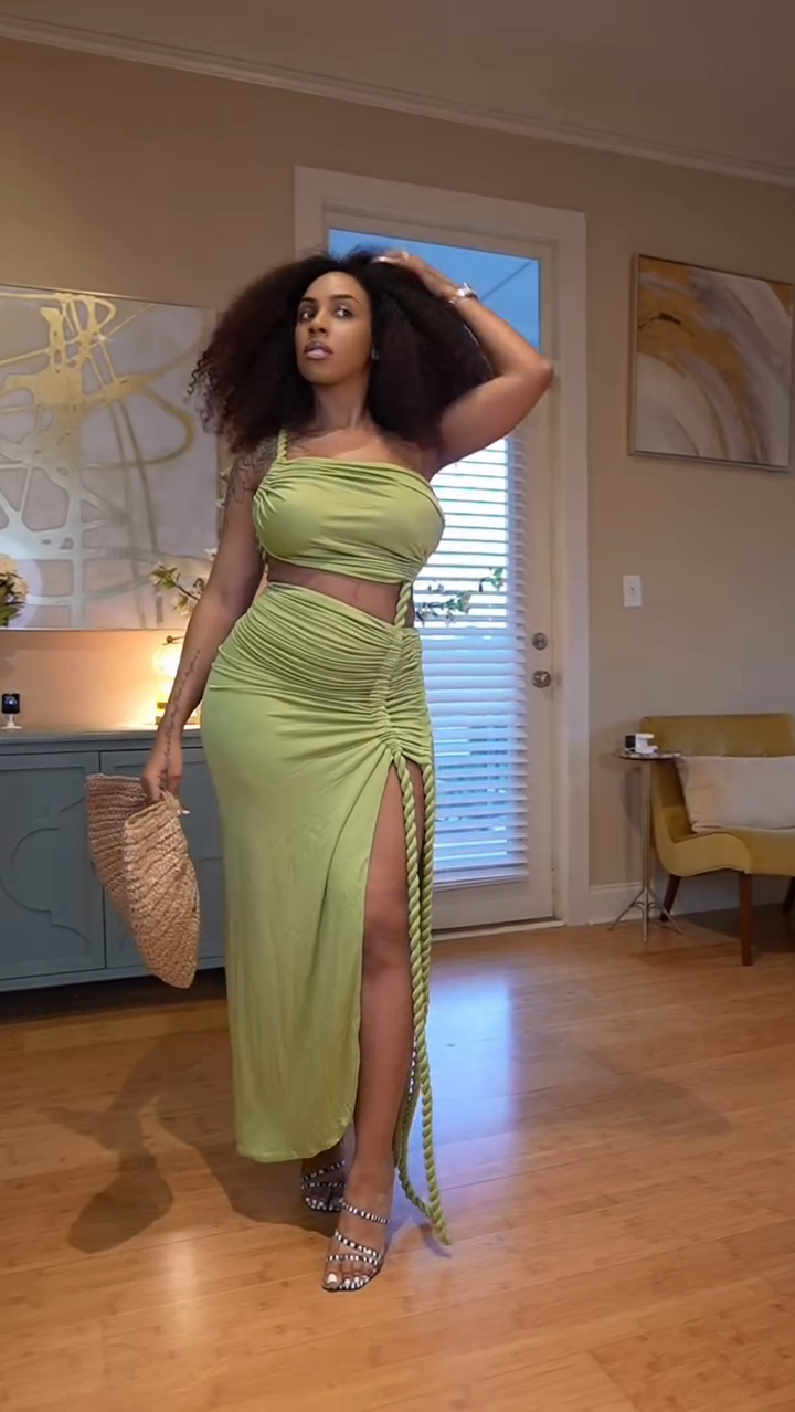 Lime Green One - Shoulder Cut - Out Maxi Dress