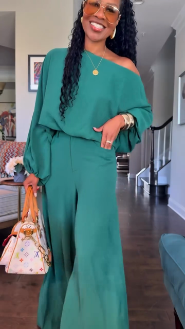 Emerald Green One - Shoulder Wide - leg Jumpsuit
