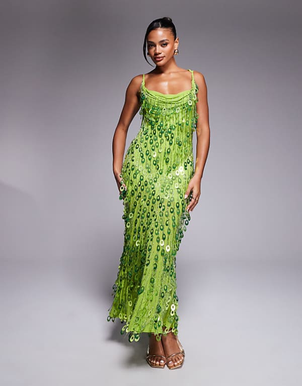 Lime Green Sequin Maxi Dress