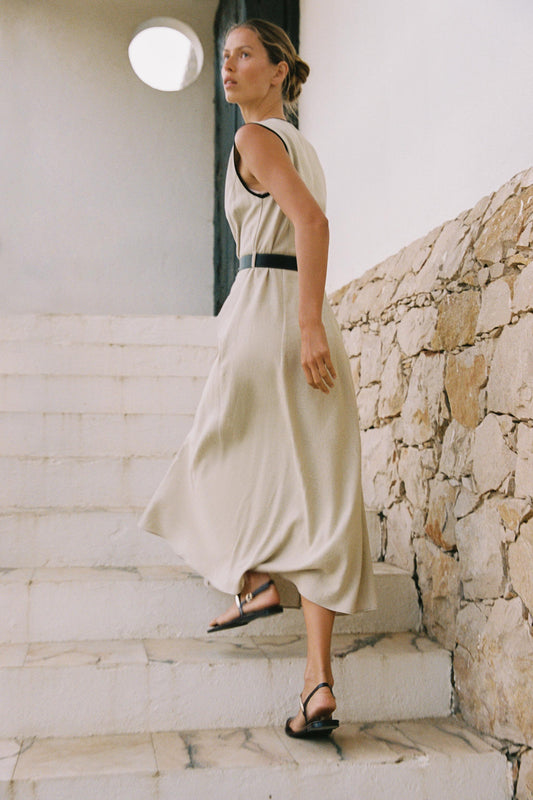 Beige Sleeveless Midi Dress