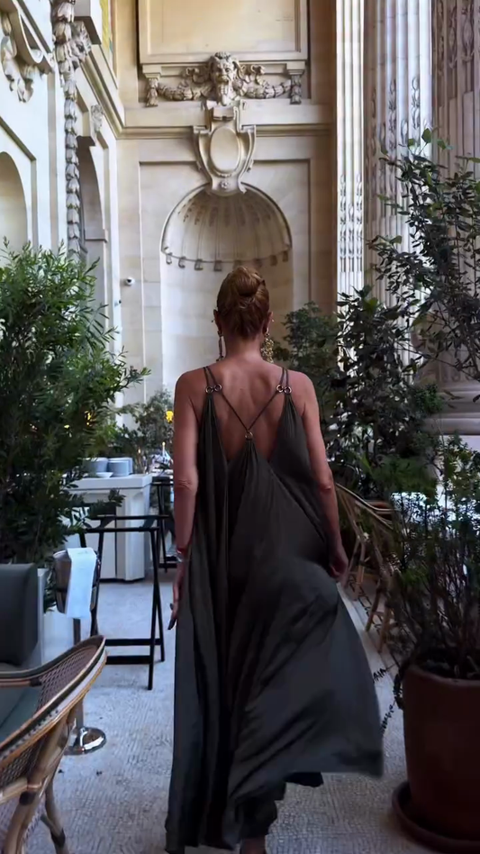 Olive Green Flowy Halter Dress
