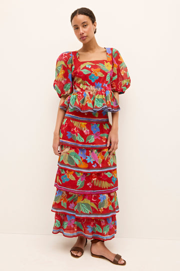 Red Floral - Print Tiered Dress