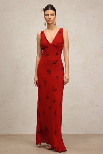 V-neck Sleeveless Printed Maxi Dress