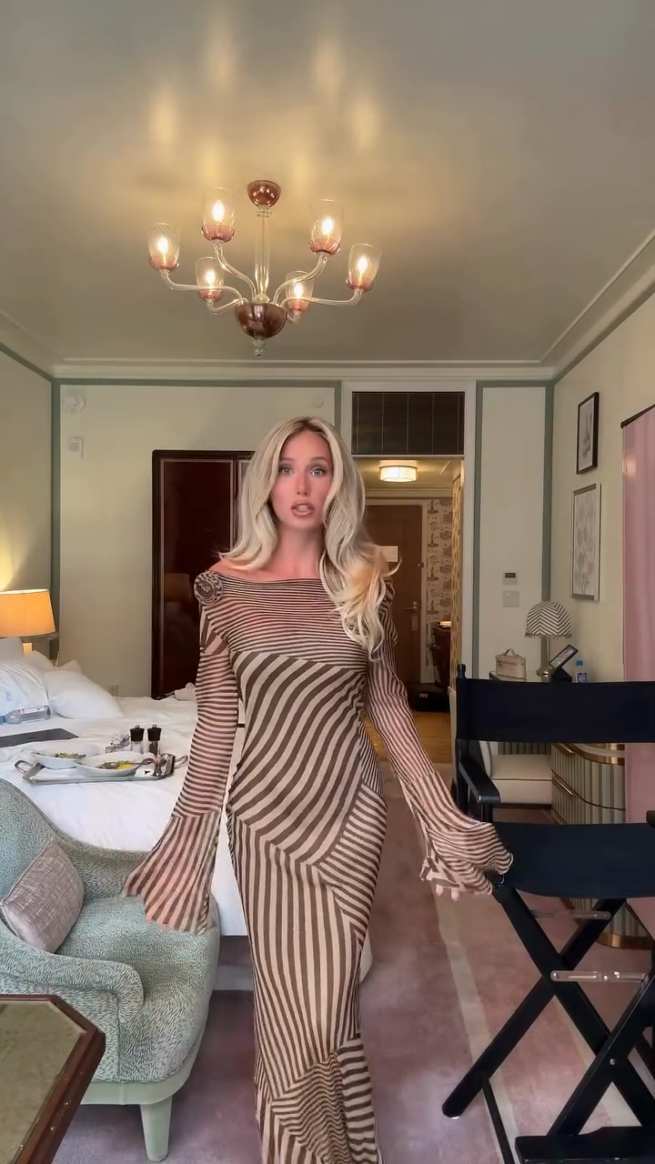 Brown and Tan Striped Off - the - Shoulder Maxi Dress
