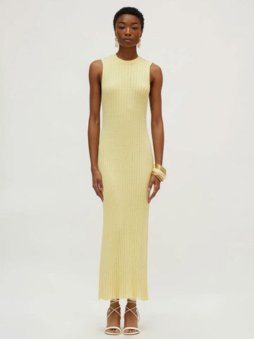 Yellow Ribbed Knit Maxi Dress