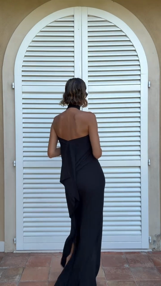 Black Asymmetrical One - Shoulder Maxi Dress