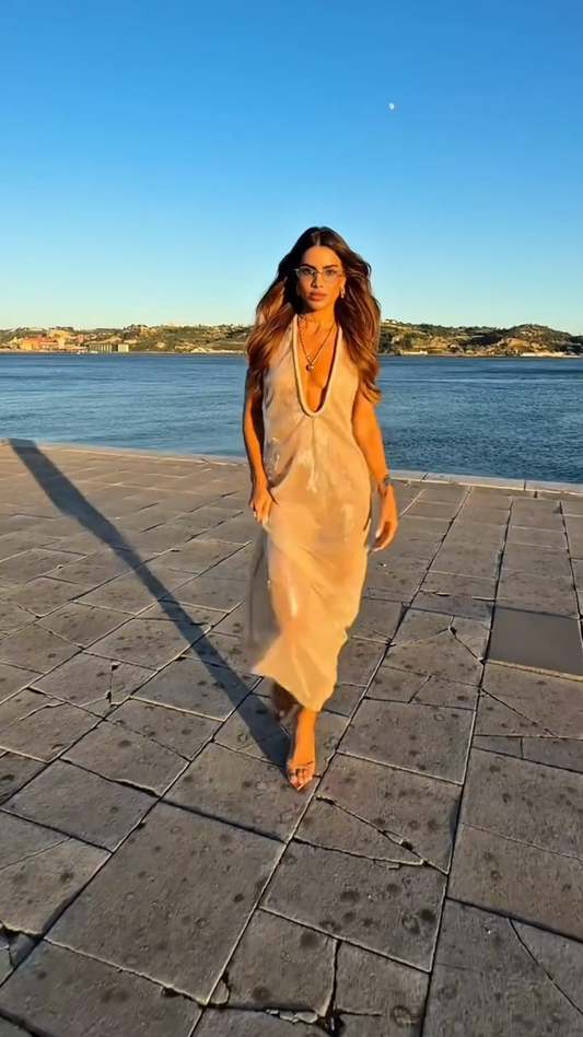 Beige Deep - V Maxi Slip Dress