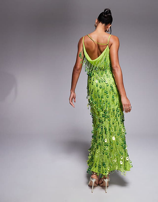 Lime Green Sequin Maxi Dress