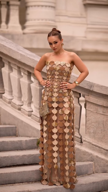 Metallic Scale - Patterned Strapless Maxi Dress