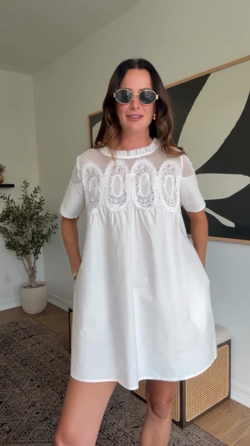 White Lace - Embroidered Short - Sleeve Babydoll Dress