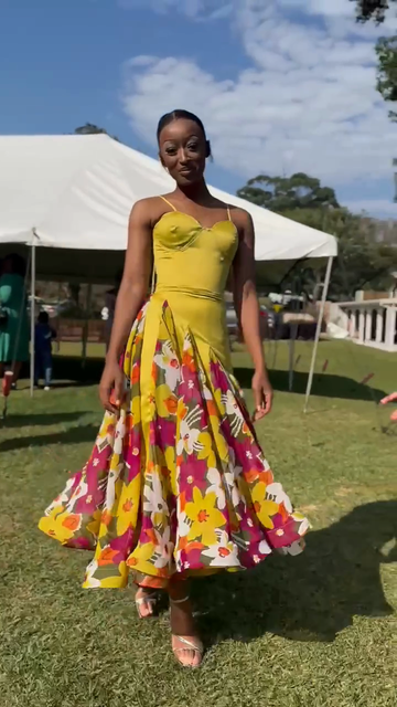 Yellow Floral - Print Midi Dress