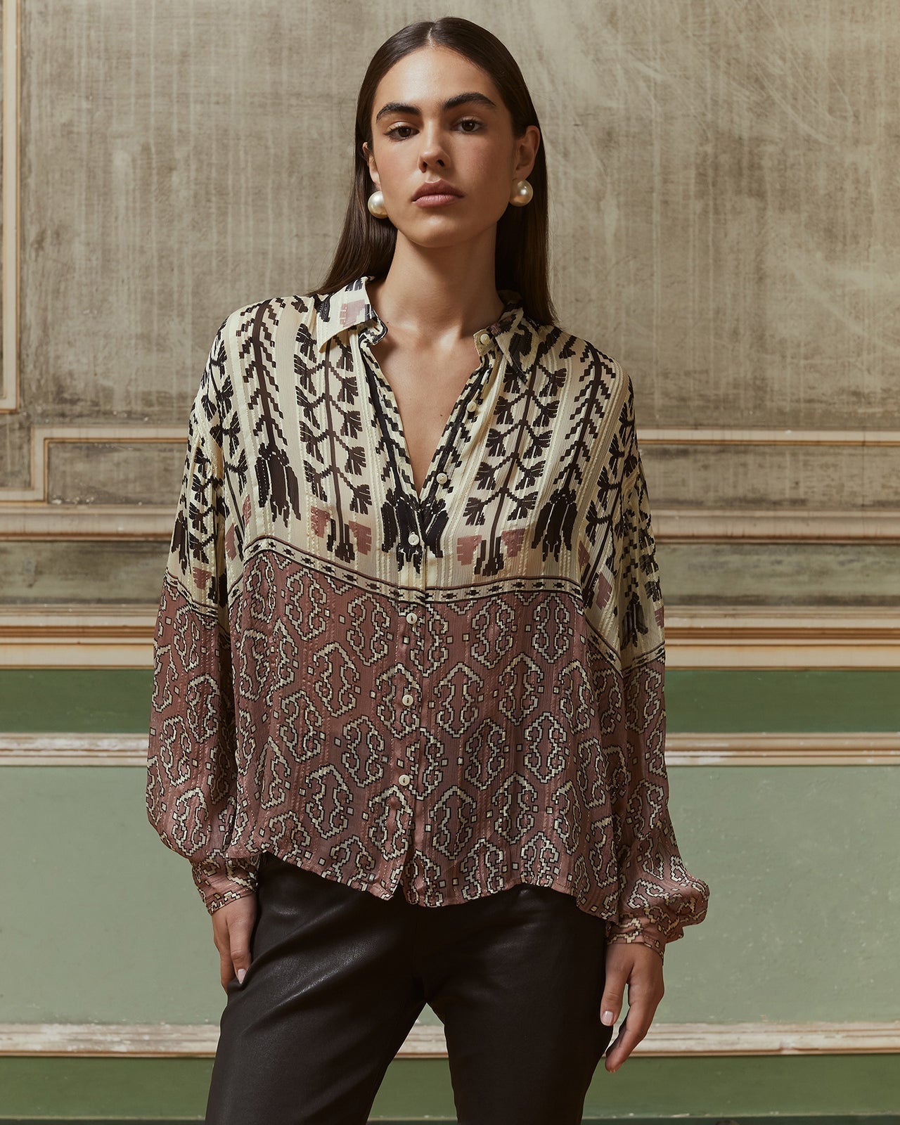 Graphic Long Sleeve Button-Down Shirt