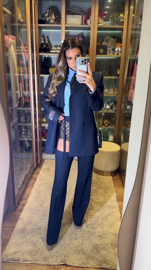 Pinstripe Blazer And Shorts Set