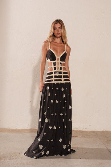 Cut - Out Embroidered Maxi Dress