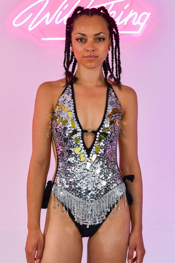 Sequin - Embellished Halter - Neck Bodysuit