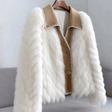 Black Leather Biker Jacket with White Fur Collar