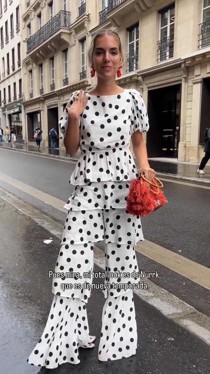 White Polka Dot Puff - Sleeve Top and Ruffled Flared Pants Set