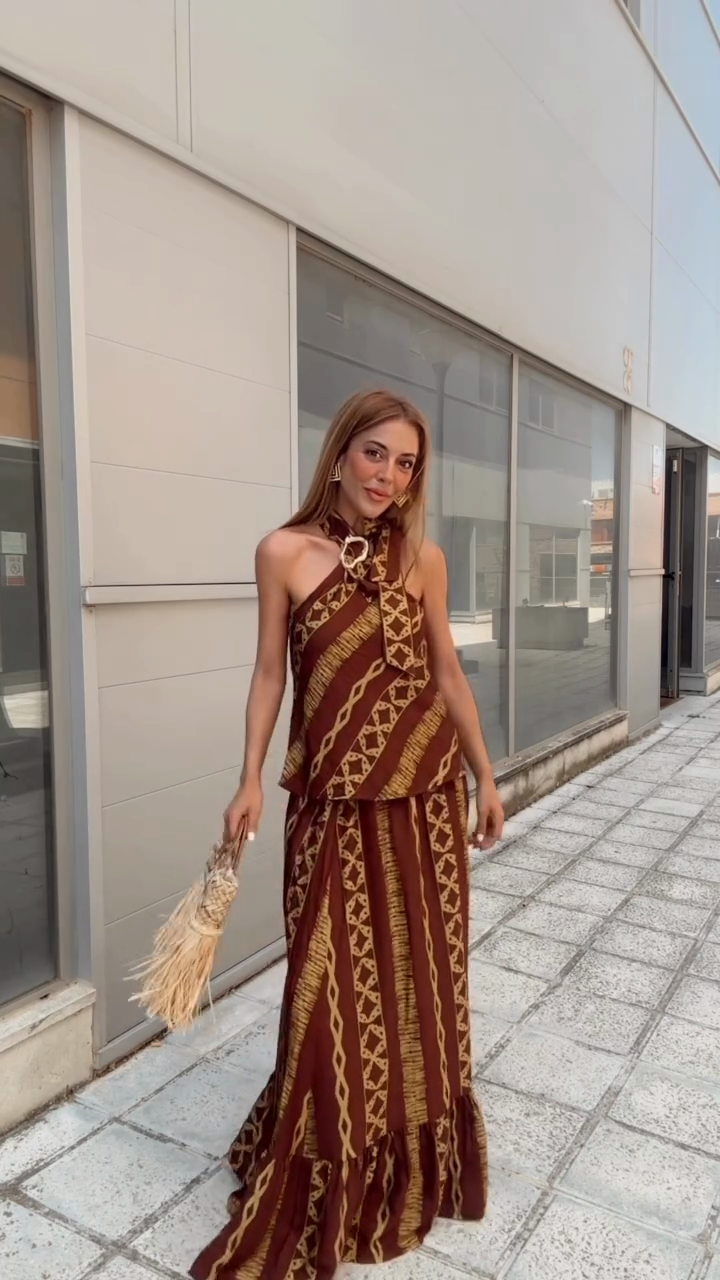 Patterned Halter Neck Maxi Dress