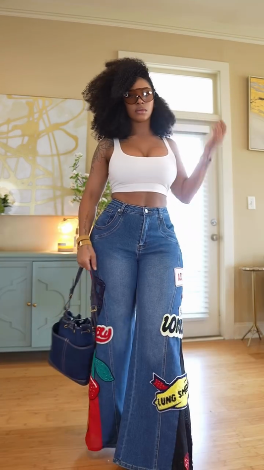 Embellished High - Waist Wide - Leg Jeans
