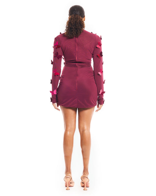 Butterfly Appliqué Long - Sleeve Mini Dress