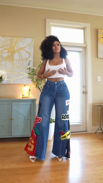 Embellished High - Waist Wide - Leg Jeans